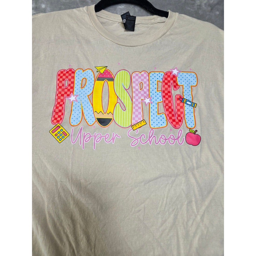 Gildan Prospect Upper School Graphic T-Shirt Tan Beige Womens Medium Cotton Tee - Picture 6 of 8